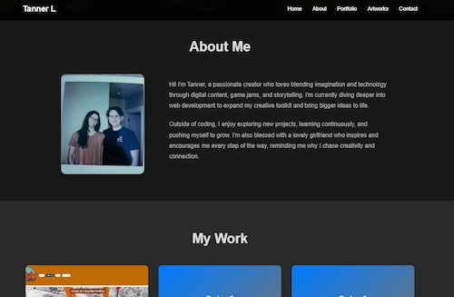 Screenshot of personal portfolio website featuring WebGL shader background with animated white contour lines and glassmorphism design