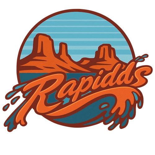 Rapidds Rafting brand logo featuring stylized water rapids iconography with bold typography optimized for multi-platform deployment